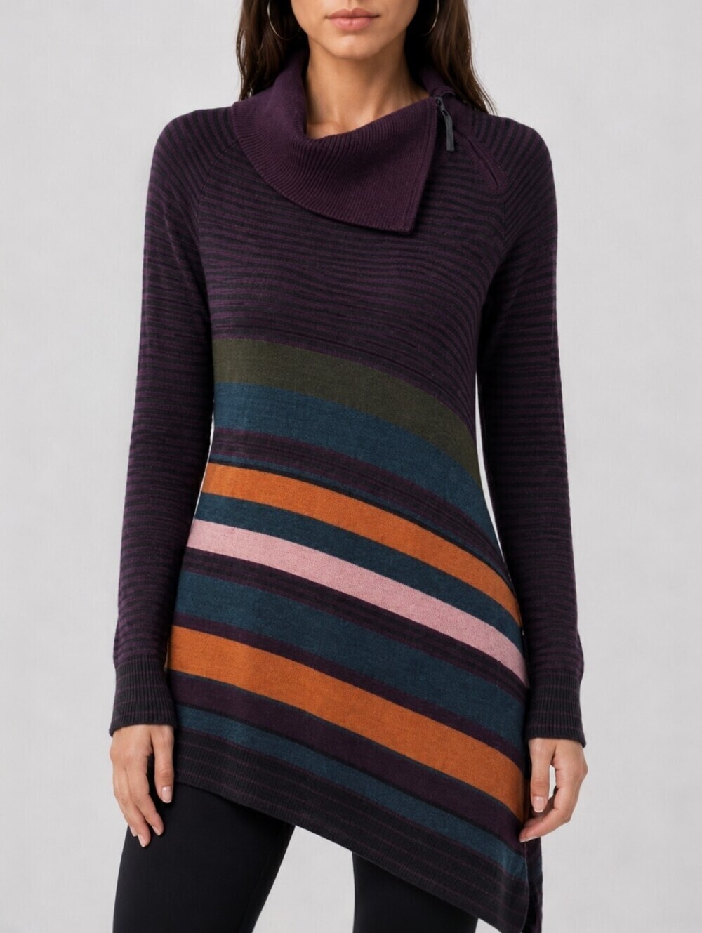 Smartwool Merino Wool Cowl Neck Tunic Sweater Asymmetrical Stripe S